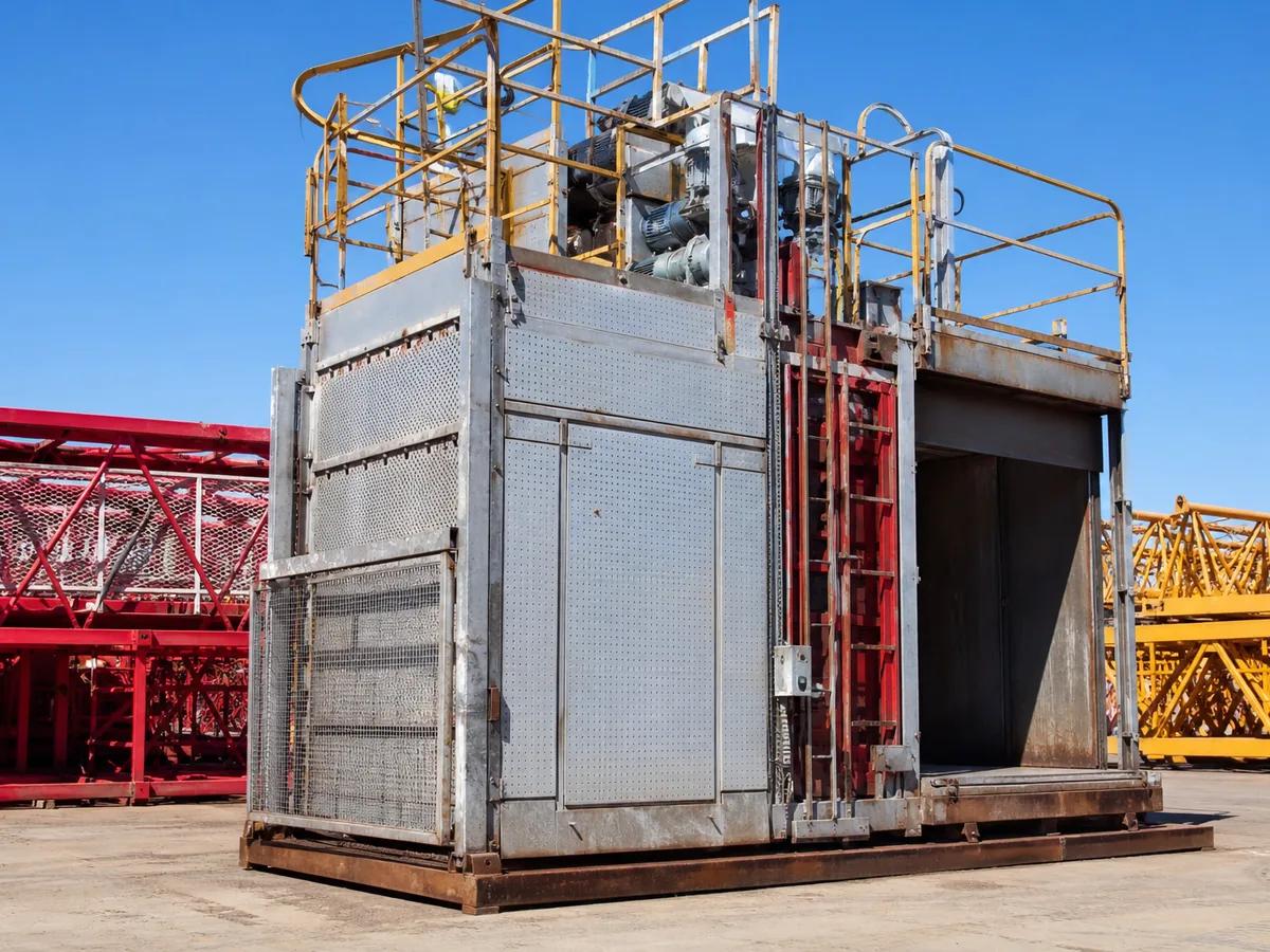 Used construction hoist prepared for export