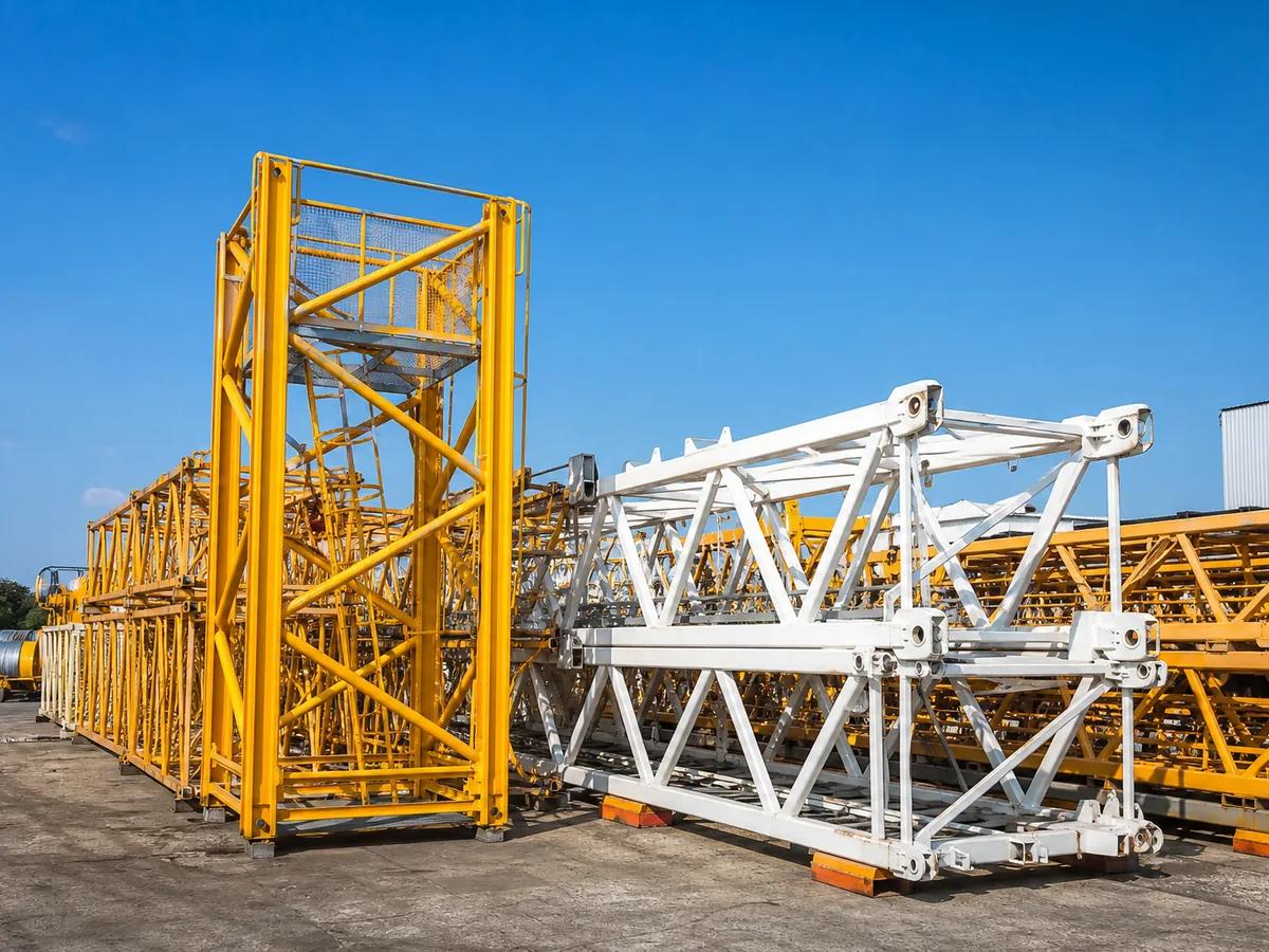 Used tower crane sections in JUTY equipment yard